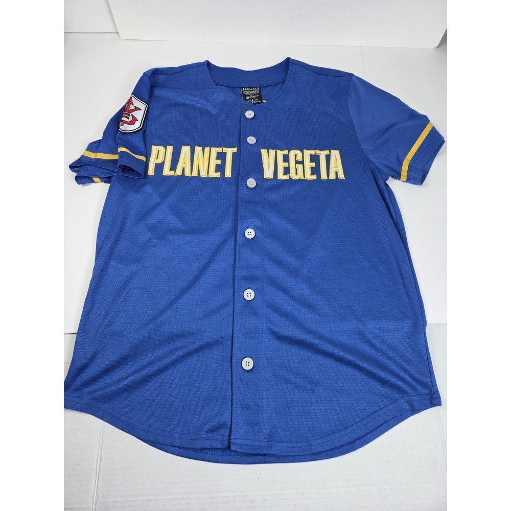 box lunch X DRAGONBALL Z Planet Vegeta  #1 Blue Baseball Jersey Shirt Sz L